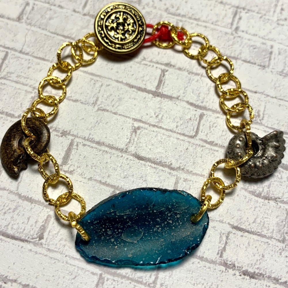 22k Gold Plated Ancient Roman Glass Coin Bracelet